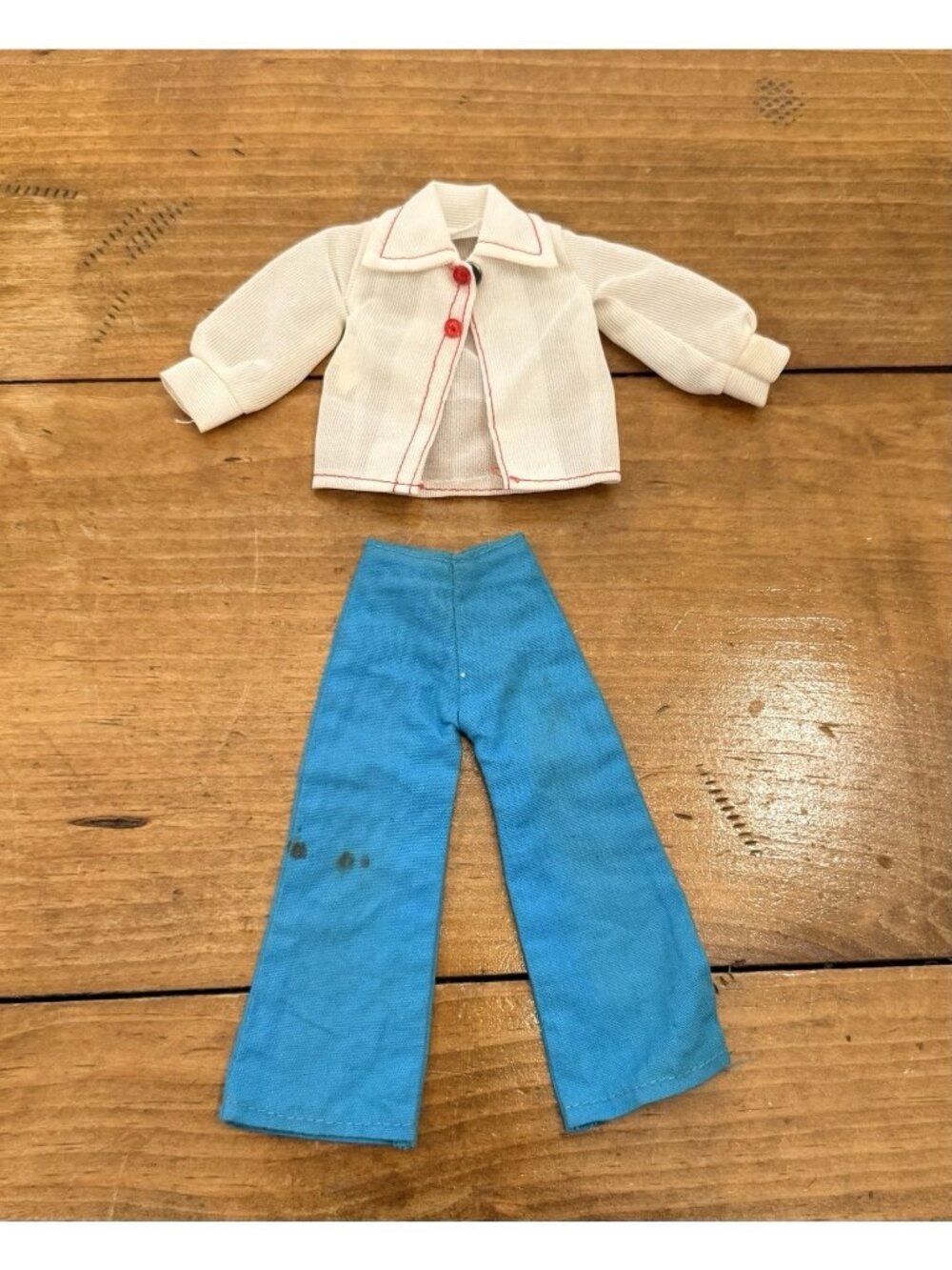 Vintage 1970s Barbie Outfit Blue Jeans Pants & Red Trim Blouse Top Clone Clothes